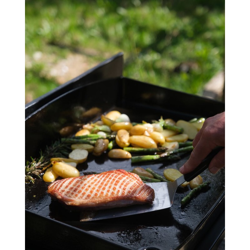 Plancha Électrique Original Fonte Emaillée 260 Duo Noire 60x40 cm + Desserte - Le Marquier