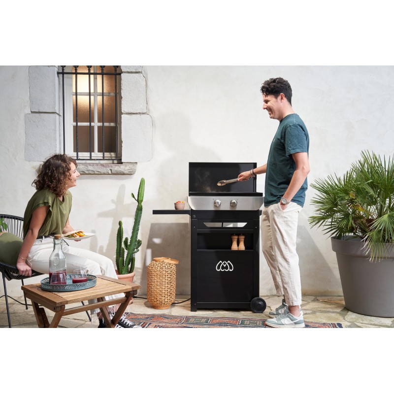 Plancha Électrique Original Fonte Emaillée 260 Duo Noire 60x40 cm + Desserte - Le Marquier