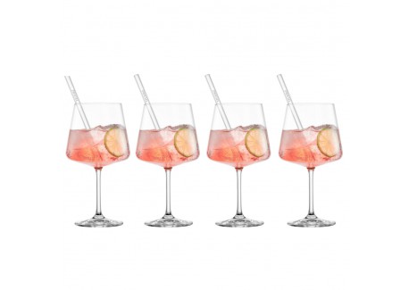 Miovino Spritz-glazen 69 cl met steel + Glazen rietjes + Borstel (4 dlg) - Schott Zwiesel
