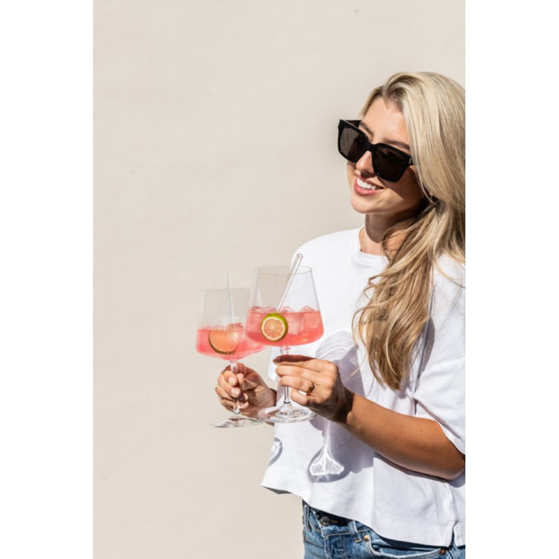 Miovino Spritz-glazen 69 cl met steel + Glazen rietjes + Borstel (4 dlg) - Schott Zwiesel