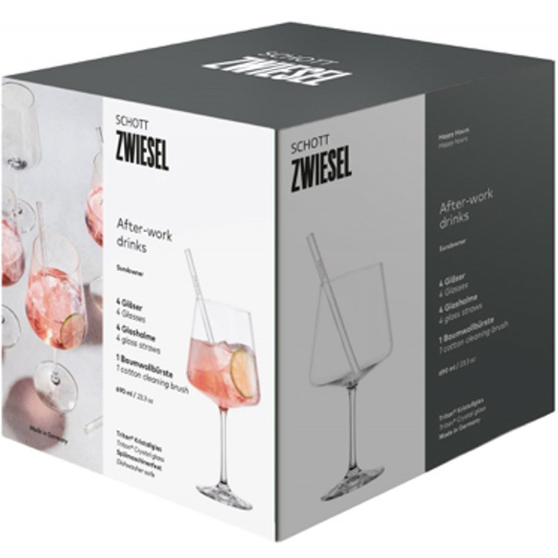 Miovino Spritz-glazen 69 cl met steel + Glazen rietjes + Borstel (4 dlg) - Schott Zwiesel