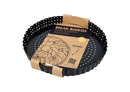 Bread Buddies Moule à Tarte Perforé Cannelé Antiadhésif Fond Amovible 25x3 cm - Birkmann