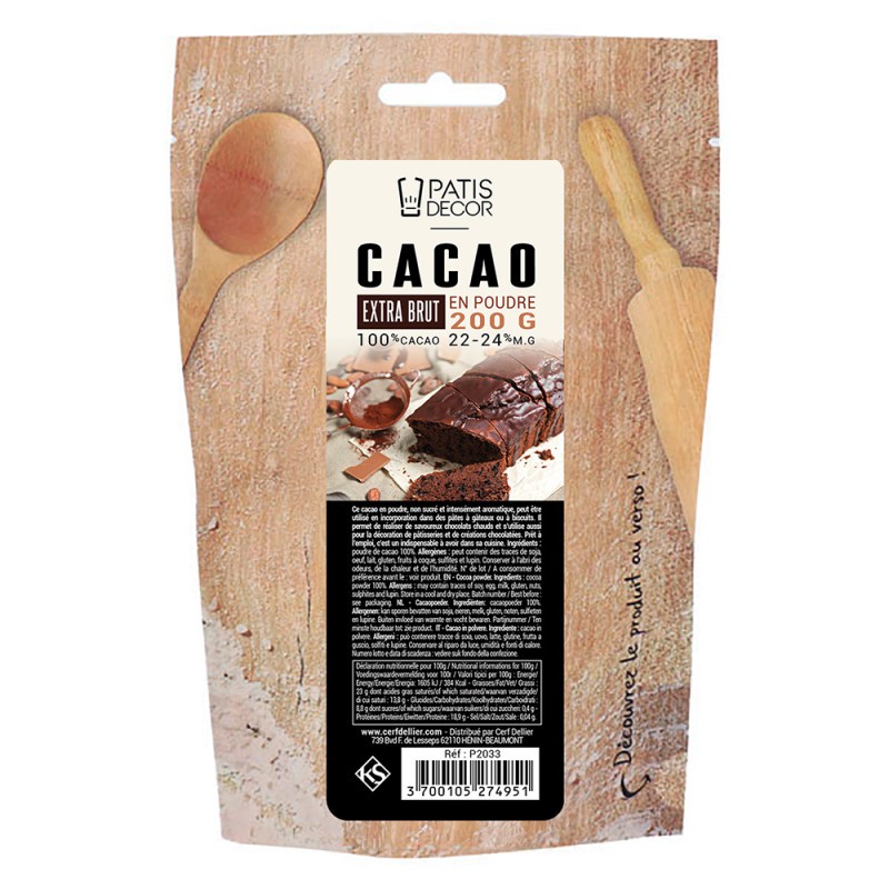 Pure Ongeozoete Cacaopoeder 100% 200 g - Patisdécor