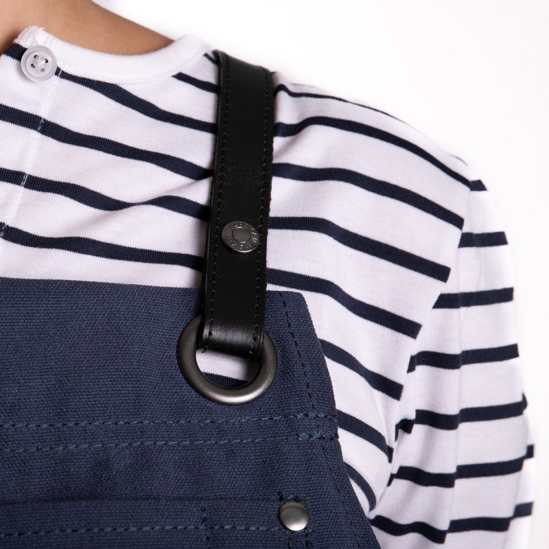 N°438 Tablier de Cuisine à Bretelles Toile Recyclée Enduite Bleu Marine  - Alaskan Maker