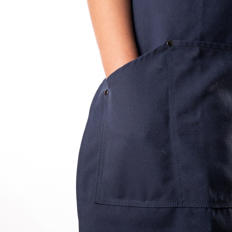N°438 Tablier de Cuisine à Bretelles Toile Recyclée Enduite Bleu Marine  - Alaskan Maker