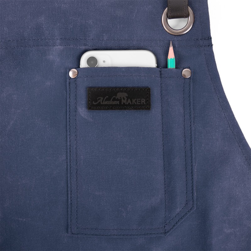 N°438 Tablier de Cuisine à Bretelles Toile Recyclée Enduite Bleu Marine  - Alaskan Maker