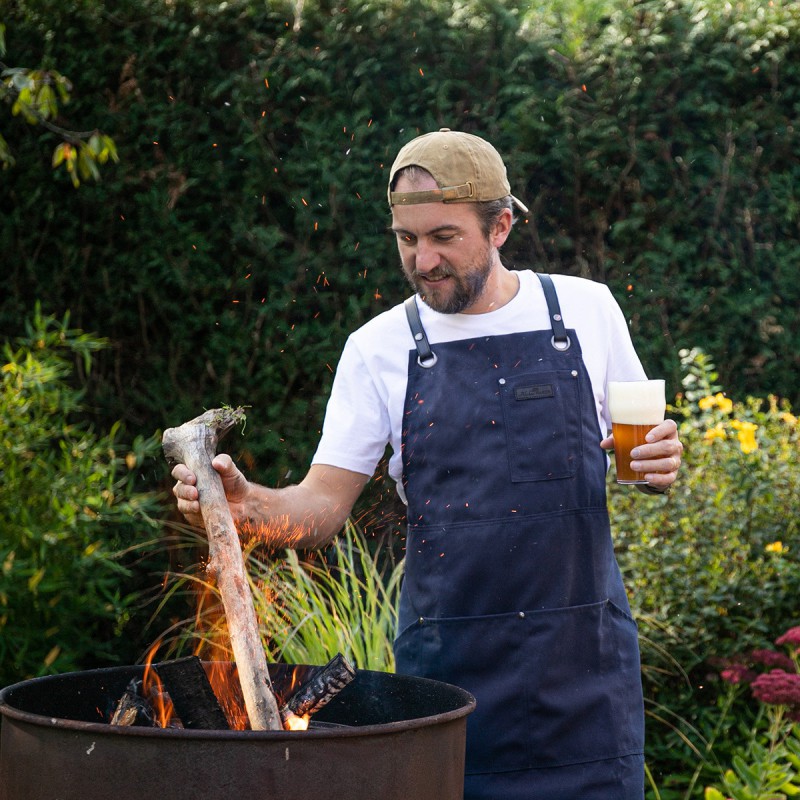 N°438 Tablier de Cuisine à Bretelles Toile Recyclée Enduite Bleu Marine  - Alaskan Maker