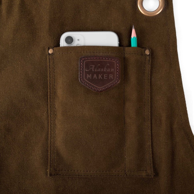 N°547 Tablier de Cuisine à Bretelles Toile Coton Enduit et Cuir Brun Tobacco  - Alaskan Maker