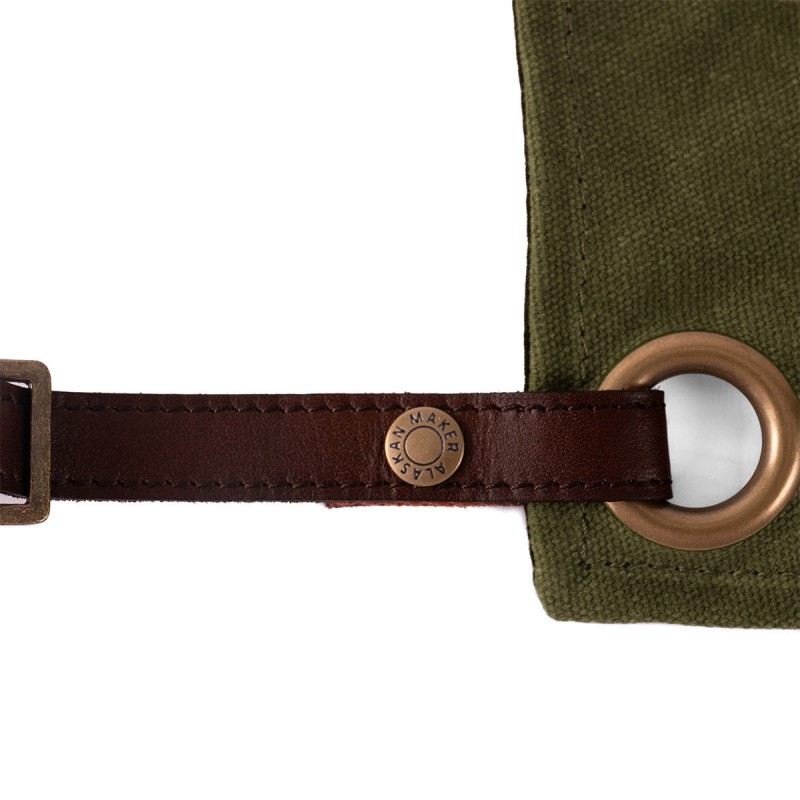 N°547 Keukenschort met Bandjes Gecoat katoenen Canvas Leer Olijfgroen - Alaskan Maker