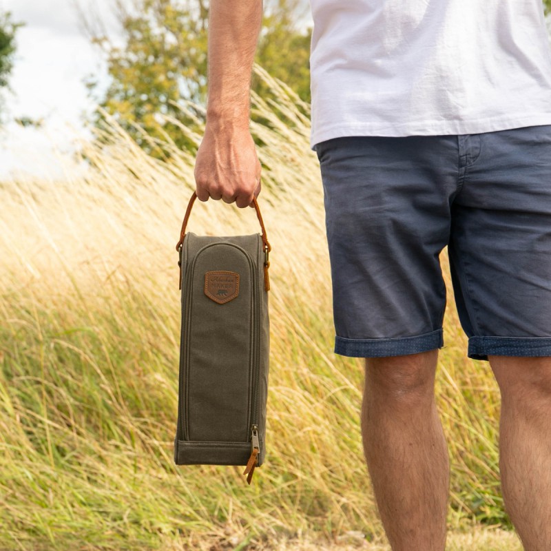 Wanderer Sac Isotherme pour 2 Bouteilles Vin ou Champagne Toile Enduite Kaki  - Alaskan Maker