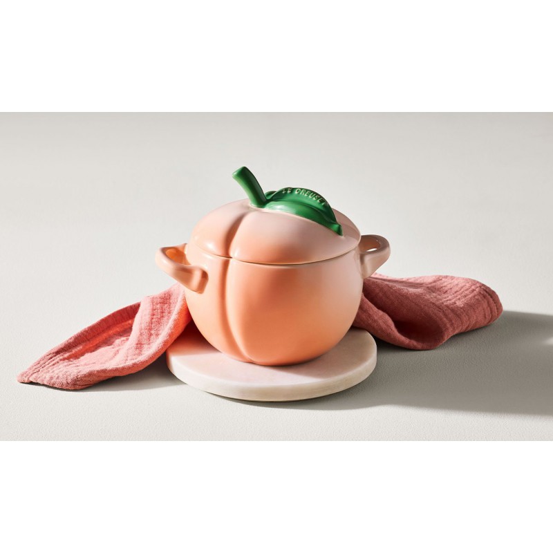 Pêche Mini Cocotte en Céramique Ronde 58 cl Corail Pastel et Vert  - Le Creuset