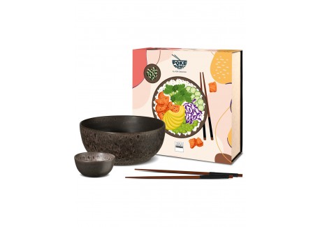 Mangosteen Set Kom en Mini-kom voor Poké Bowl Bruin + Houten Eetstokje - ASA Selection