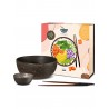 Mangosteen Coffret Bol et Mini Bol pour Poké Bowl Grès Brun + Baguettes Bois 