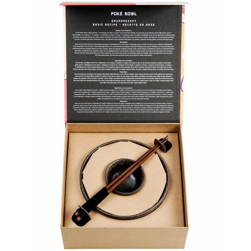 Mangosteen Coffret Bol et Mini Bol pour Poké Bowl Grès Brun + Baguettes Bois  - ASA Selection