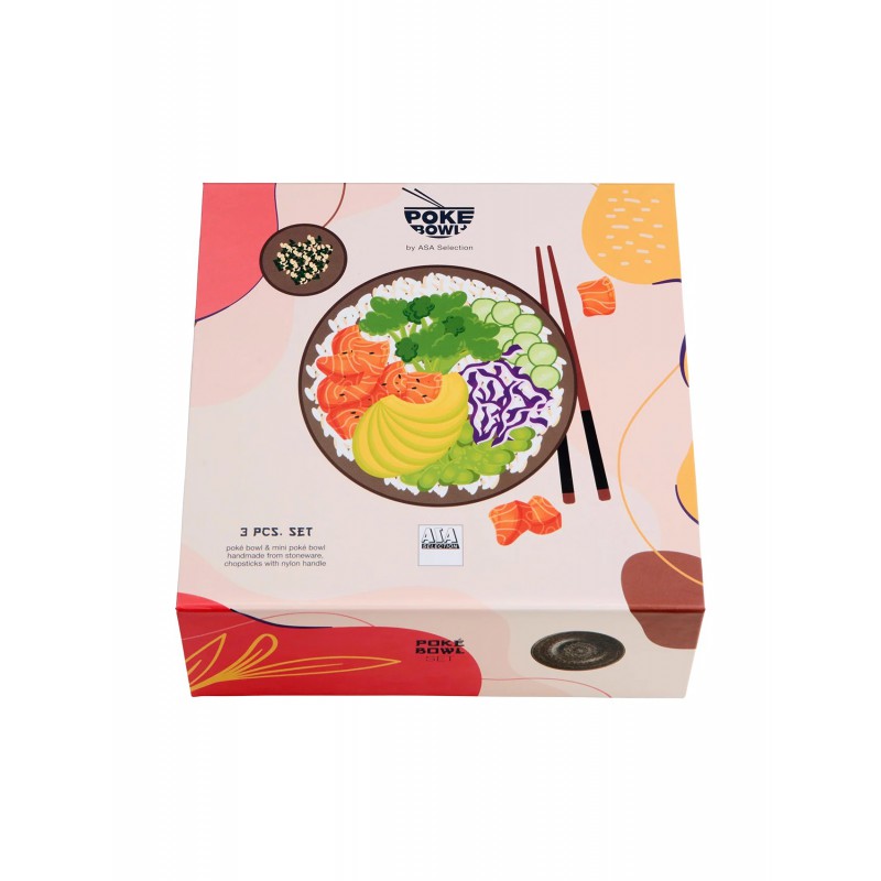 Mangosteen Set Kom en Mini-kom voor Poké Bowl Bruin + Houten Eetstokje - ASA Selection