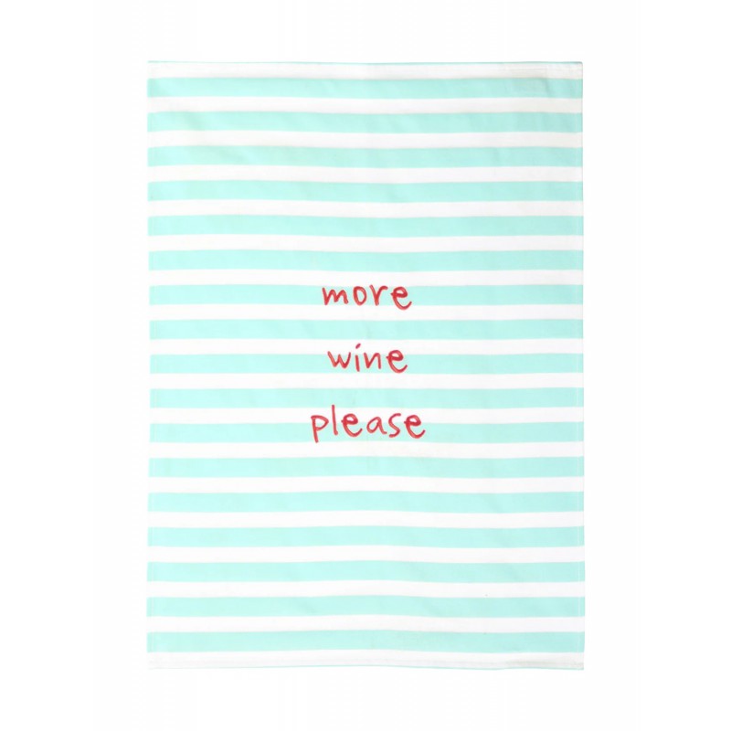 Torchon Coton More Wine Please Ligné Turquoise et Blanc 50x70 cm  - ASA Selection