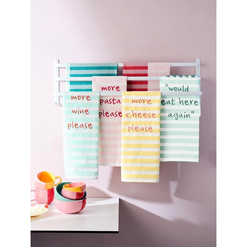 Katoenen Keukendoek More Wine Please Gestreept Turkoois en Wit 50x70 cm - ASA Selection