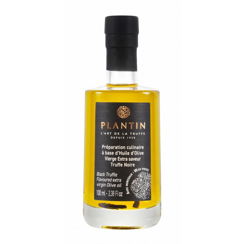 Huile d'Olive Extra Vierge Aromatisée Truffe Noire avec Morceaux 100 ml - Plantin