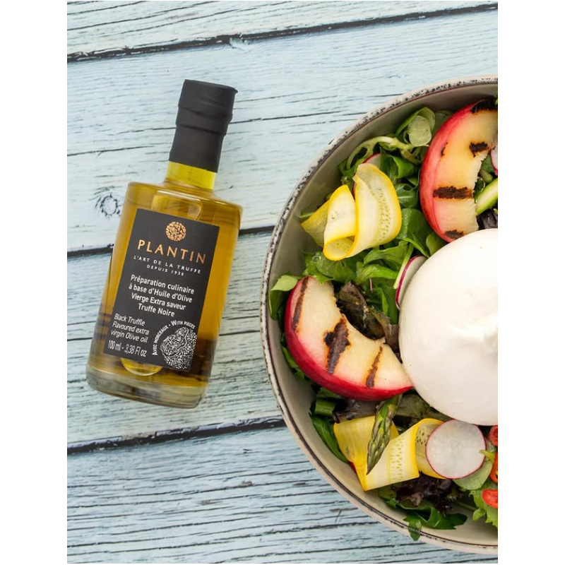 Huile d'Olive Extra Vierge Aromatisée Truffe Noire avec Morceaux 100 ml - Plantin