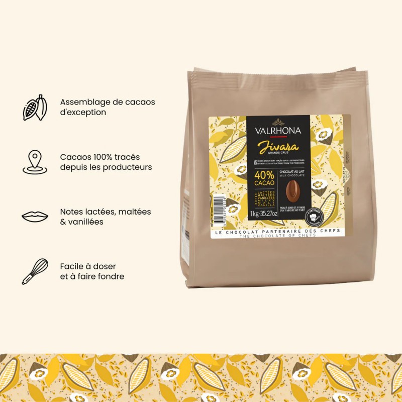 Chocolat au Lait Jivara 40% Sac Fèves 1 kg - Valrhona