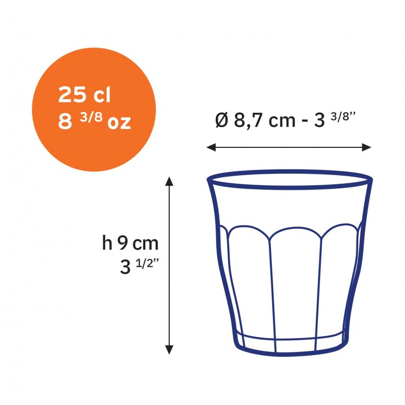 Picardie Gobelet à Eau en Verre Transparent 25 cl 9 cm (6 pcs) - Duralex