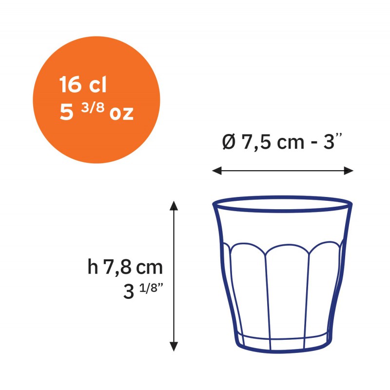 Picardie Gobelet à Eau Transparent 16 cl 7,8 cm  - Duralex