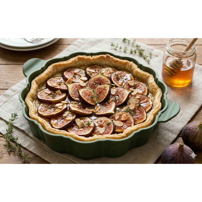 Formidable Plat à Tarte Rond Cannelé Vert Fougère 29 cm - Cookut