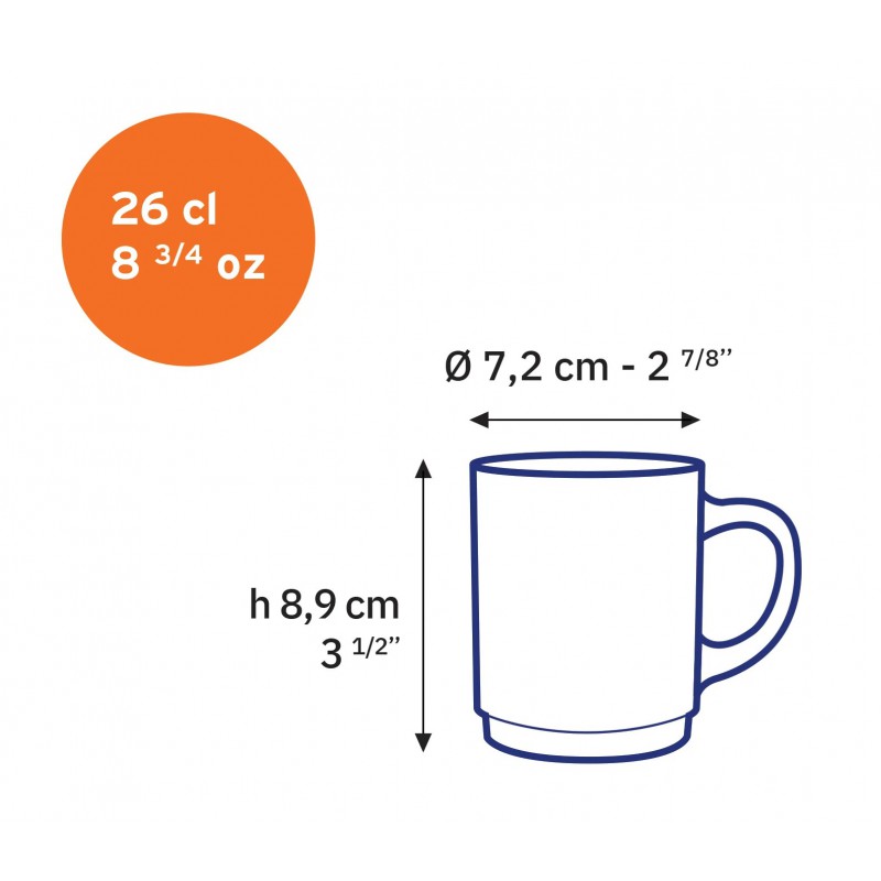 Versailles Mugs en Verre avec Anse 26 cl Couleurs Variées (6 pcs)  - Duralex