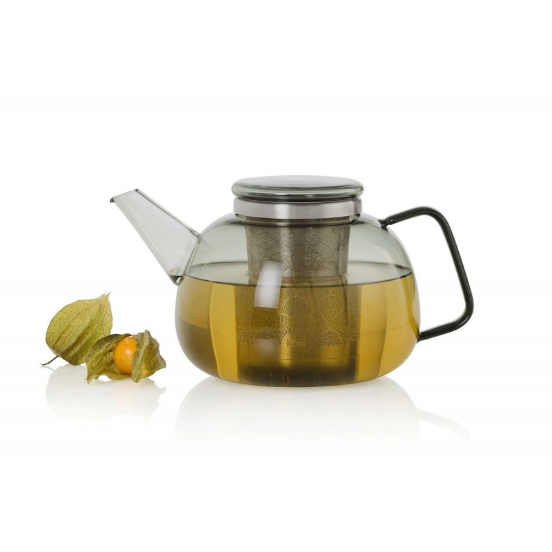 Yuna Grijs Glazen Theepot Met RVS Filter 1,6 L - Ad Hoc