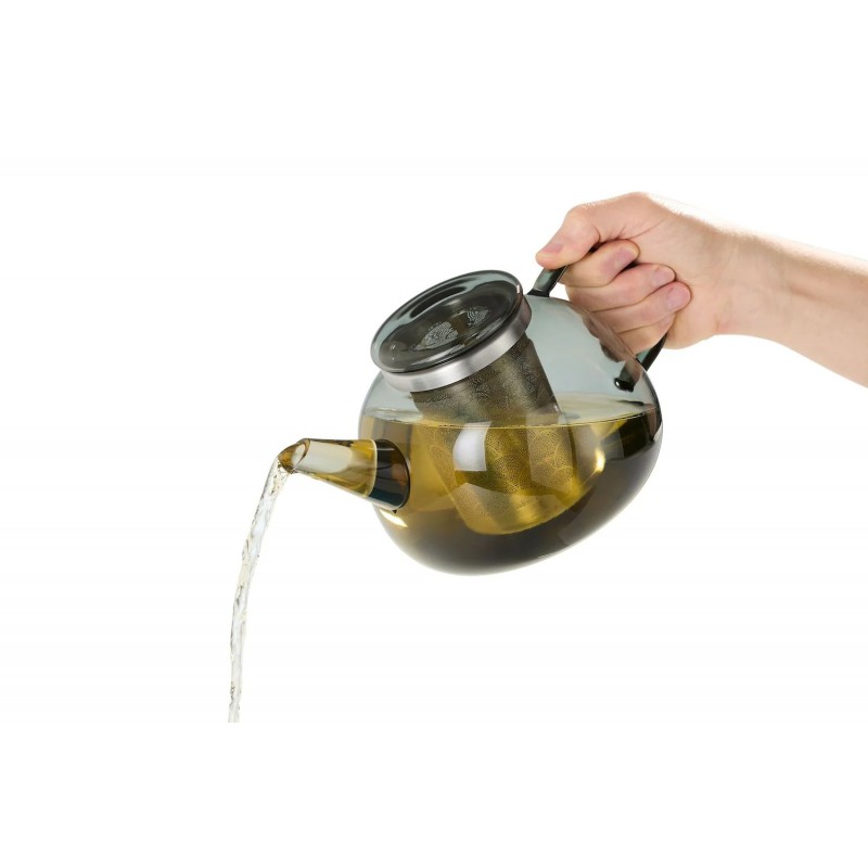 Yuna Grijs Glazen Theepot Met RVS Filter 1,6 L - Ad Hoc