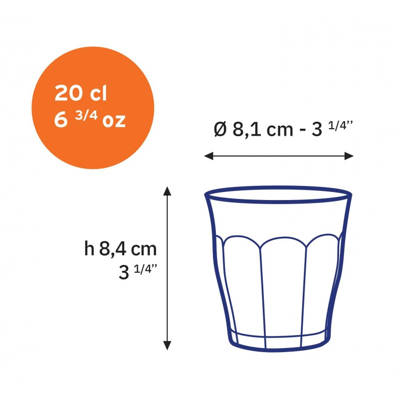 Picardie Transparant glazen waterglas 20 cl 8,4 cm (6 stk) - Duralex