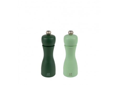Tahiti Duo Moulins à Poivre et à Sel en Bois Zirlion 15 cm Eau (tons verts)  - Peugeot
