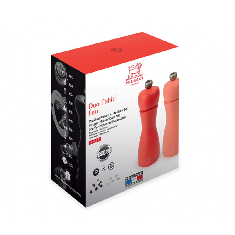 Tahiti Zout- en Pepermolen Set 15 cm Zirlion Vuur (oranje tinten) - Peugeot