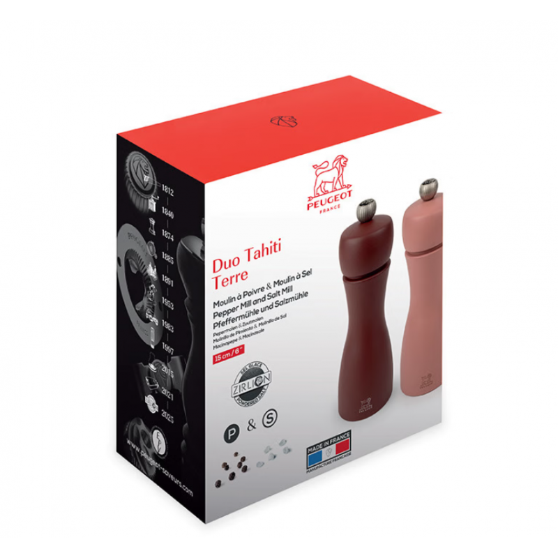 Tahiti Zout- en Pepermolen Set 15 cm Zirlion Aarde (bruine tinten) - Peugeot