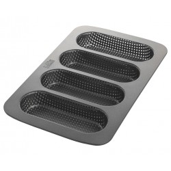 Laib & Seele Moule 4 Minis Baguettes Perforé Acier Antiadhésif 8x18 cm 