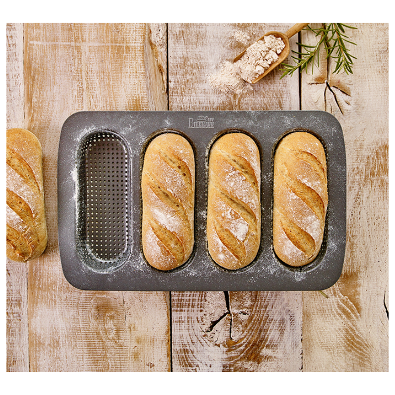 Laib & Seele Geperforeerde Bakvorm 4 mini-baguettes in Staal met Antiaanbak 18cm - Birkmann