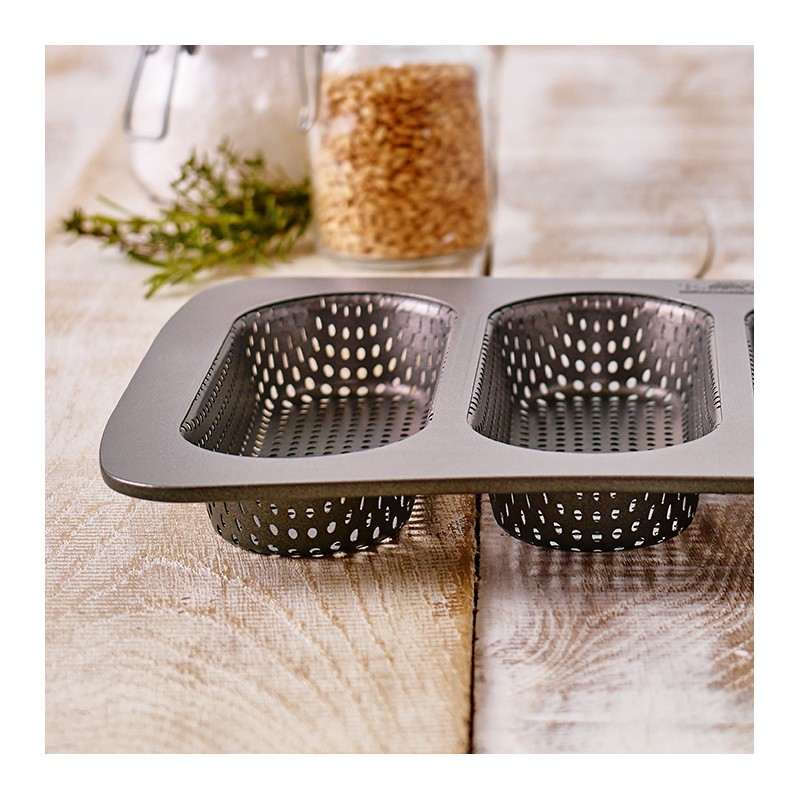 Laib & Seele Geperforeerde Bakvorm 4 mini-baguettes in Staal met Antiaanbak 18cm - Birkmann