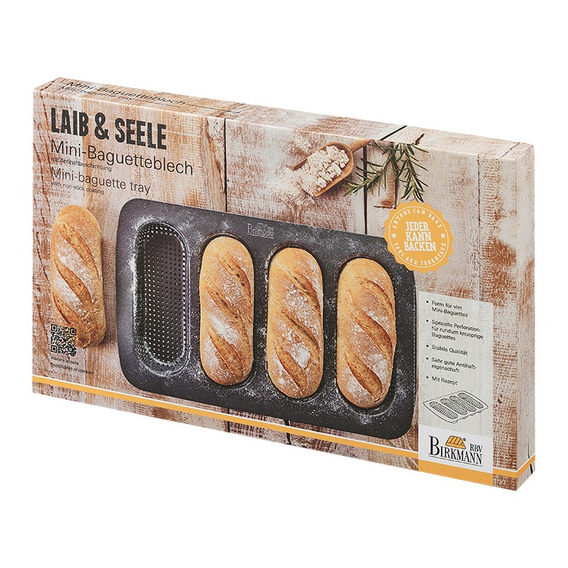 Laib & Seele Geperforeerde Bakvorm 4 mini-baguettes in Staal met Antiaanbak 18cm - Birkmann