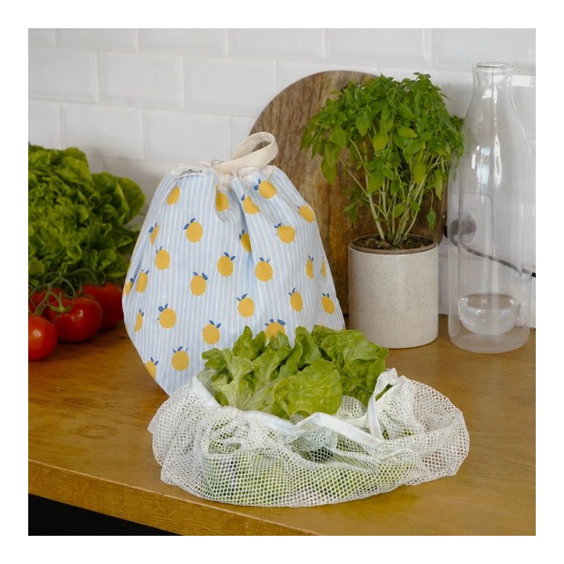 Salsa Essoreuse Sac à Salade Imperméable avec Filet 2-en-1 Citrons Jaunes - Cookut
