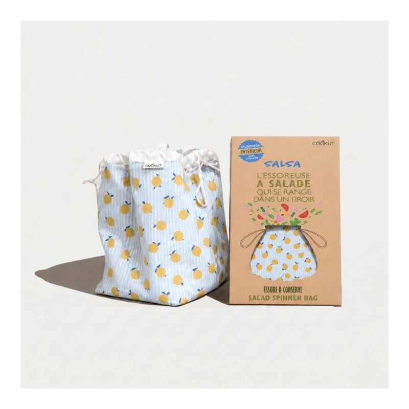Salsa Essoreuse Sac à Salade Imperméable avec Filet 2-en-1 Citrons Jaunes - Cookut