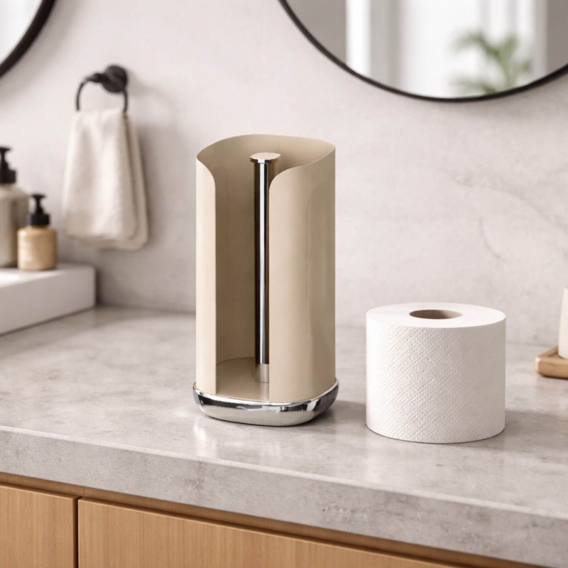 Cubo Porte Rouleau Essuie Tout Acier Thermolaqué Beige Sable Mat 33 cm  - Siegwerk