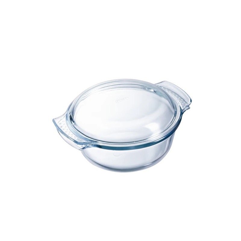 Cocotte Plat à Four en Verre Rond 2,2L + Couvercle 0,8L 27x23 cm  - Pyrex