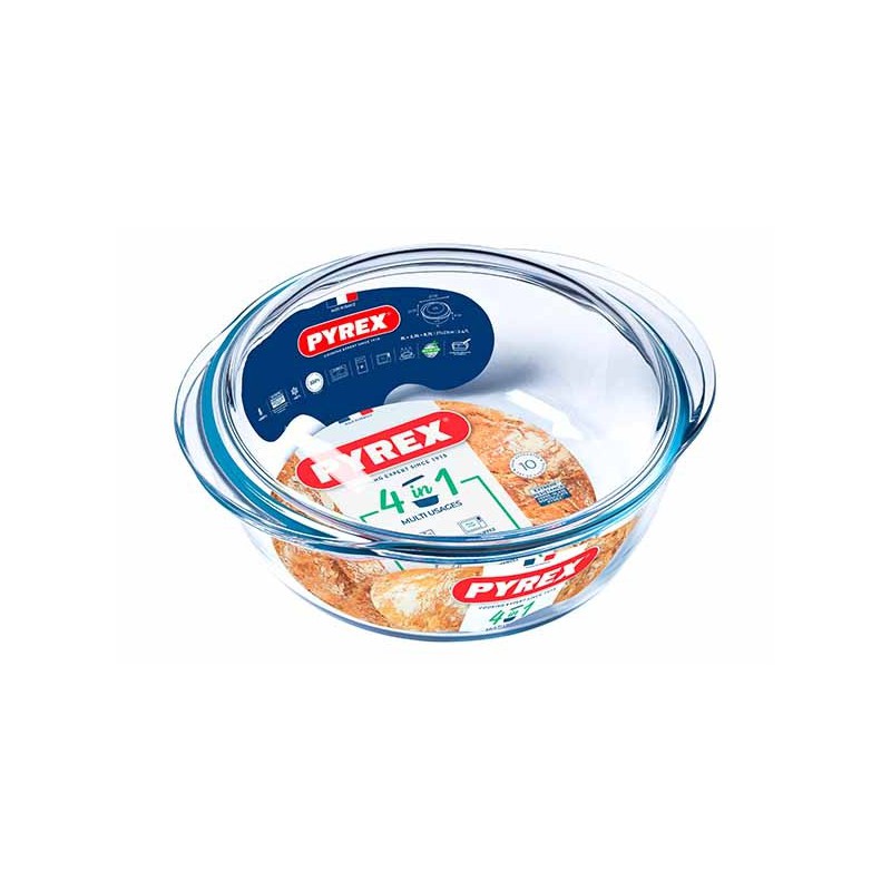 Cocotte Plat à Four en Verre Rond 2,2L + Couvercle 0,8L 27x23 cm  - Pyrex