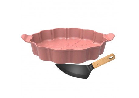 Formidable Plat à Tarte Rond Cannelé Rose Guimauve 29 cm  - Cookut