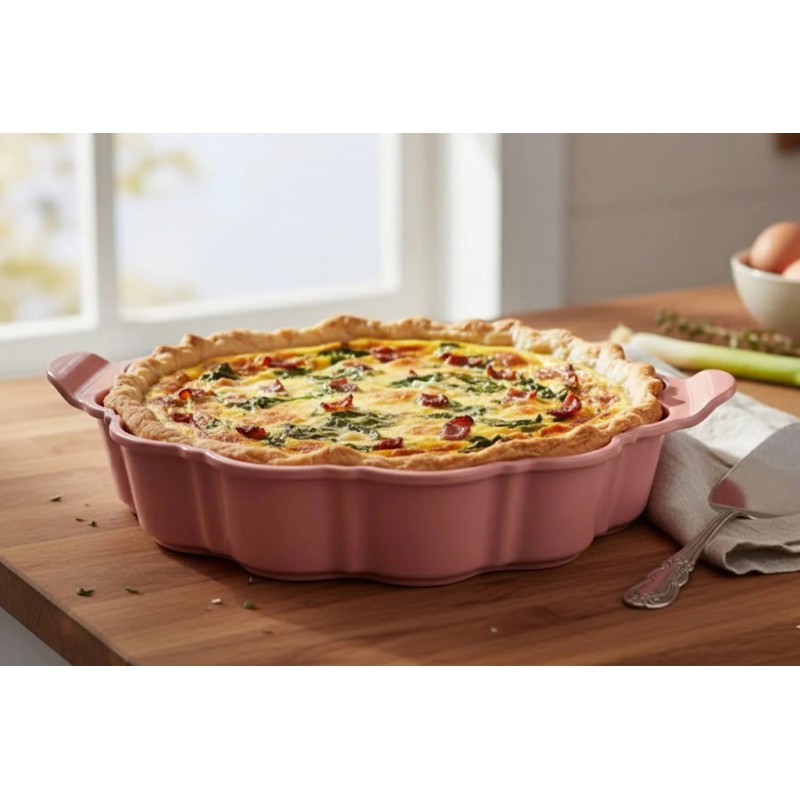 Formidable Plat à Tarte Rond Cannelé Rose Guimauve 29 cm  - Cookut