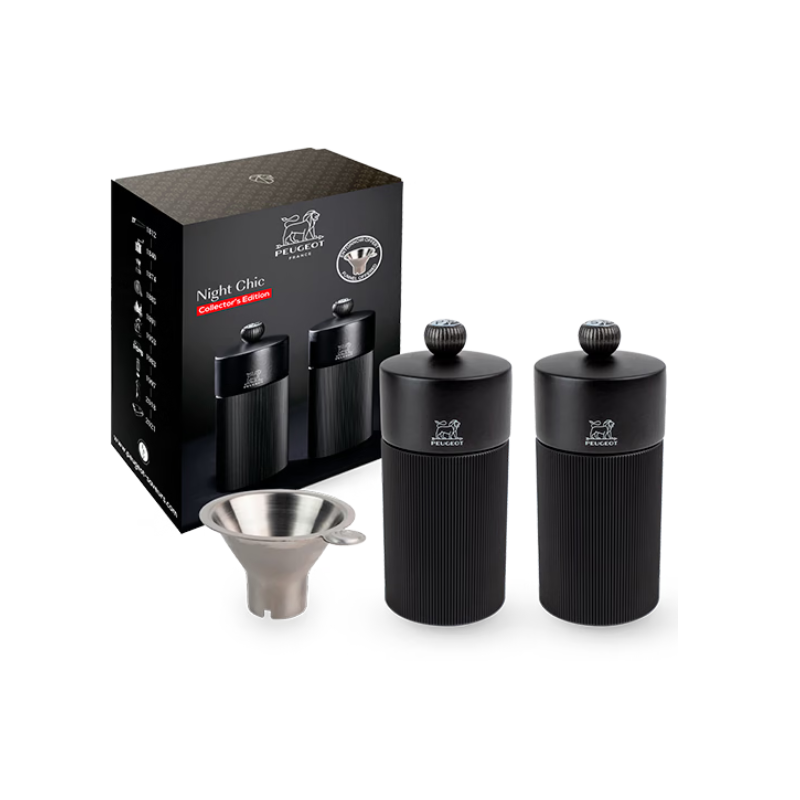 Night Chic Coffret Moulin Poivre et Moulin Sel Zirlion Line 12cm Noir Mat  - Peugeot