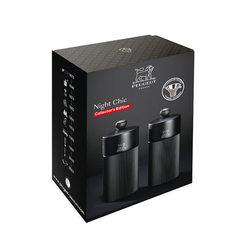Night Chic Coffret Moulin Poivre et Moulin Sel Zirlion Line 12cm Noir Mat  - Peugeot