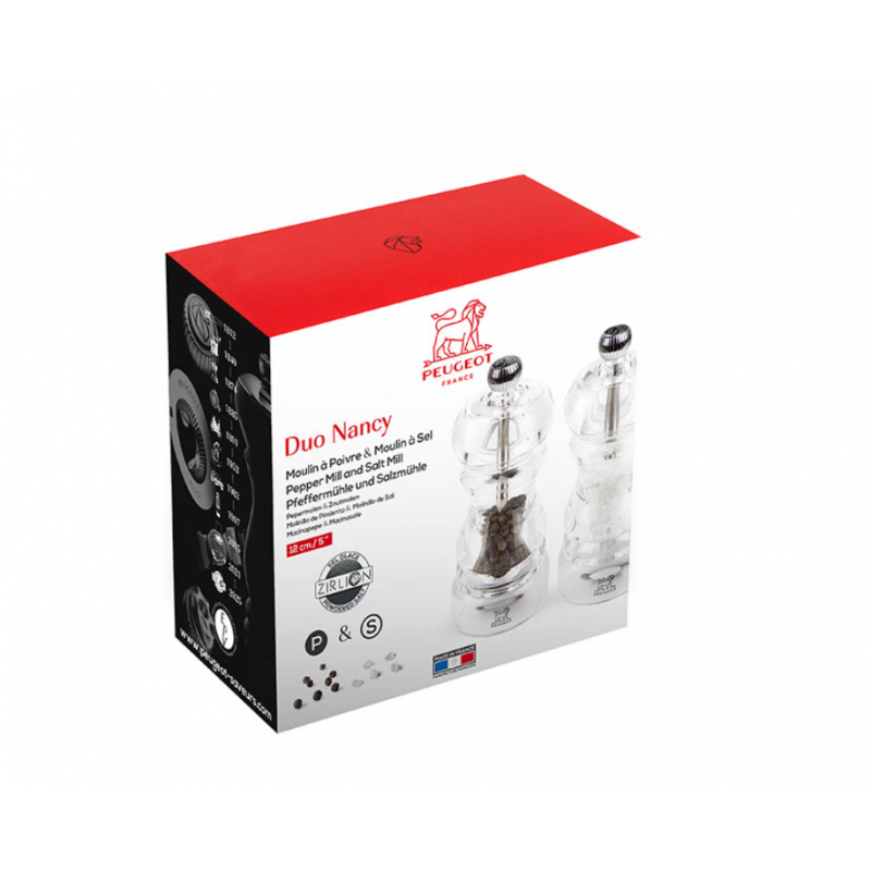 Nancy Duo Peper en Zoutmolen van 12 cm Transparant Acryl Zirlion - Peugeot