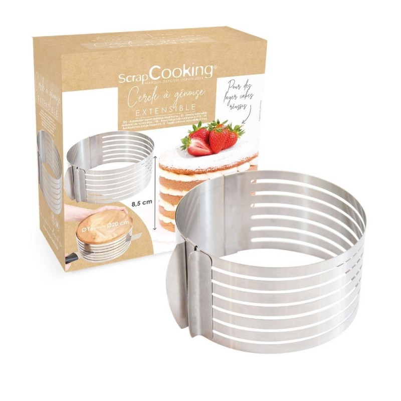 Cercle à Génoise Extensible en Inox 16 à 20 cm Hauteur 8,5 cm - Scrapcooking