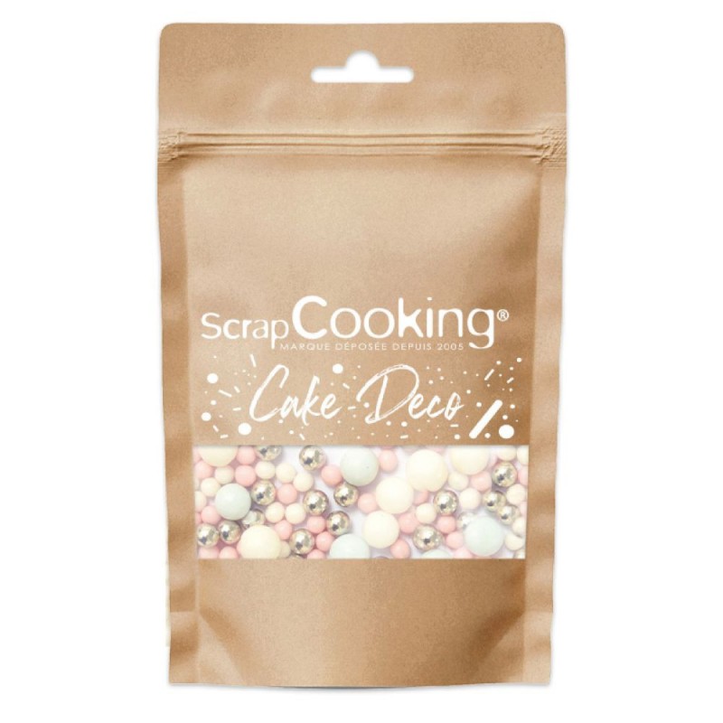 Décors Sucrés pour Gâteaux Perles Bubbles Pastel et Argenté 70 g - Scrapcooking